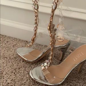 embellished clear gladiator heels